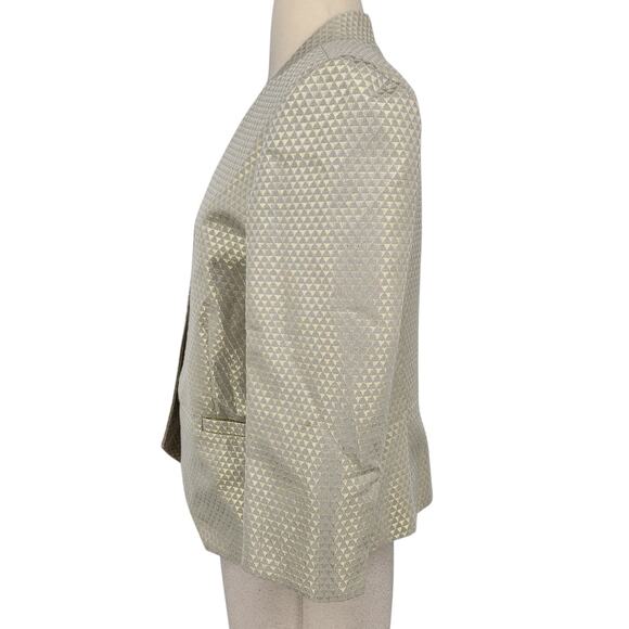 GANNI Metallic Brocade Blazer Gold Taupe Geometric Open Front Size Large - Picture 3 of 7